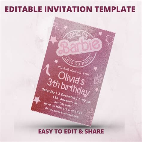 Fashion Doll Party Invitation Girl Party Invite Girls Birthday Invite