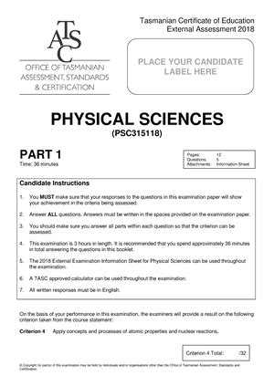 PSC315118 Physical Sciences Information Sheet TASC PSC PSC315118