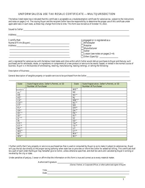 Uniform Sales And Use Tax Resale Certificate Multijurisdiction Fill