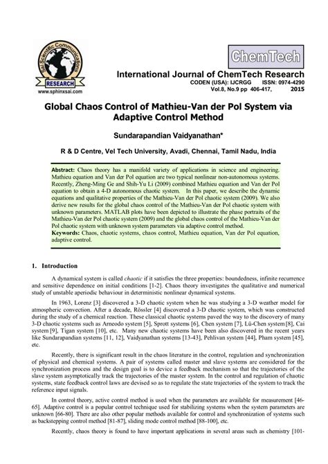 PDF Global Chaos Control Of Mathieu Van Der Pol System Via Adaptive