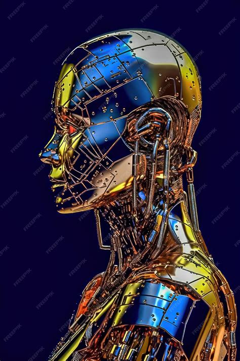 Premium Ai Image Cyberpunk Metallic Android Portrait With Humanoid Shape