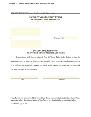 Fillable Online Wvsd Uscourts Attachment E Consent To Jurisdiction By