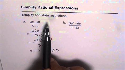 State Restriction Simplify Rational Expression 2 Youtube