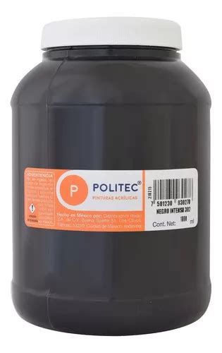 Pintura Acrílica Politec Bote 1000 Ml Colores Color Negro Intenso No