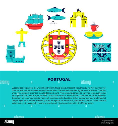 Portugal Concept Banner With Icons In Flat Style Traditional Symbols