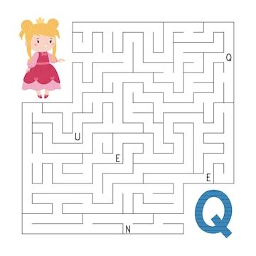 Premium Vector | ABC maze game with queen