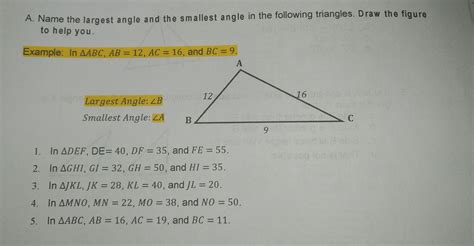 Solved Name The Largest Angle And The Smallest Angle In The Following