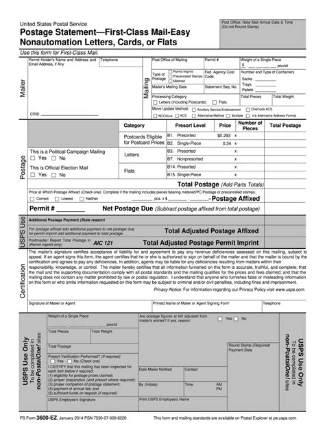 Usps Ps 3600 Ez 2014 Fill And Sign Printable Template Online Us