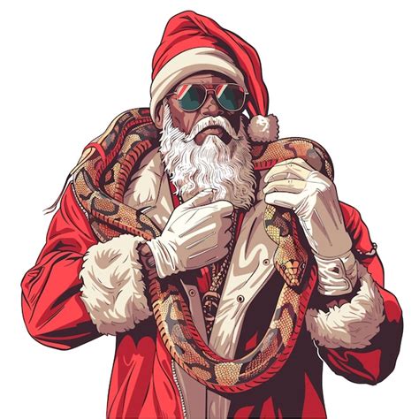 Papá Noel con gafas de sol sosteniendo una serpiente Ilustración