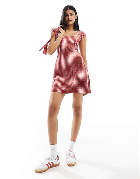 Asos Design Red Gingham Cami Dress With Contrast Trim Asos