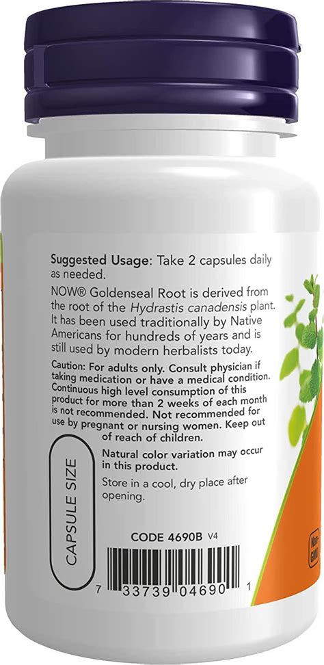 Now Supplements Goldenseal Root Hydrastis Canadensis Mg Herbal