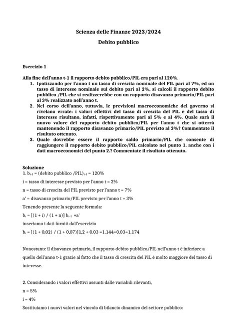 Esercitazione Debito Pubblico Con Soluzione Scienza Delle Finanze