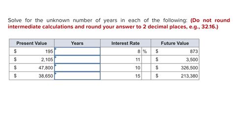 Solved Solve For The Unknown Number Of Years In Each Of The