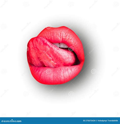 Labios Hembras Sobre El Trazado De Recorte De Fondo Aislado Blanco Labios Sensuales Lamiendo La