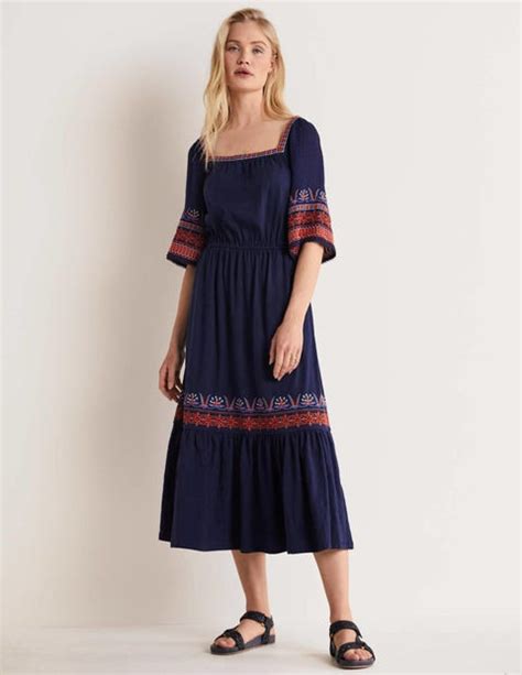 Jersey Embroidered Midi Dress Navy Boden Uk