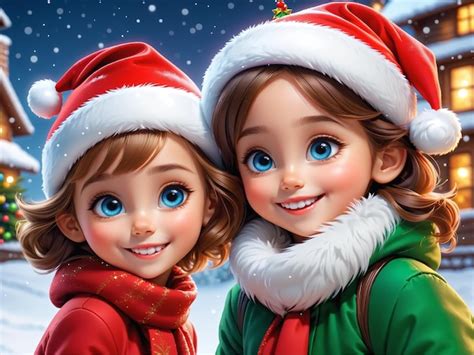 Premium AI Image | Beautiful Christmas illustration with two festively ...