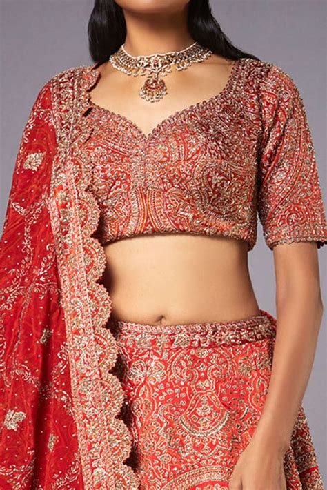 Buy Ri Ritu Kumar Red Silk Brocade Jamawar Lehenga Set Online Aza