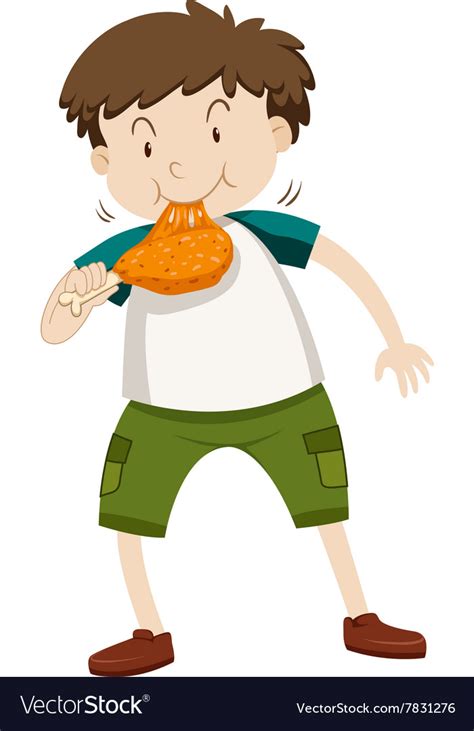 Little boy eating chicken Royalty Free Vector Image