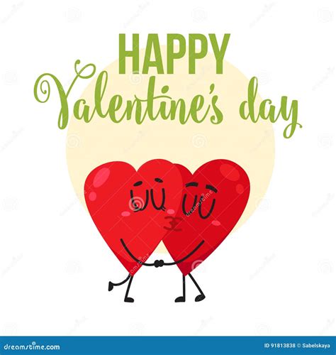 Valentine Day Greeting Card Design With Two Kissing Heart Characters