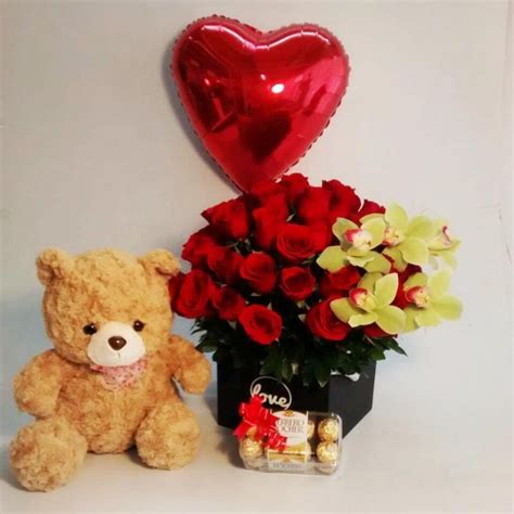 Teddy bear and Two dozen Red Roses in Compton, CA | Compton Flower Shop