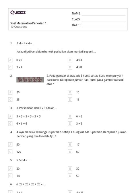 50 Lembar Kerja Soal Kata Perkalian Satu Digit Untuk Kelas 3 Di