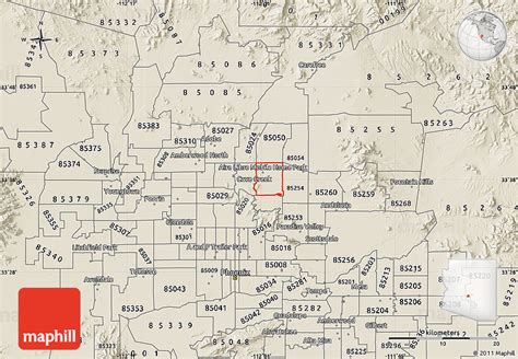 Shaded Relief Map of ZIP Code 85032