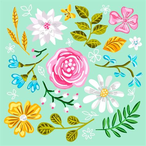 Colección De Flores De Primavera Dibujadas A Mano Vector Gratis