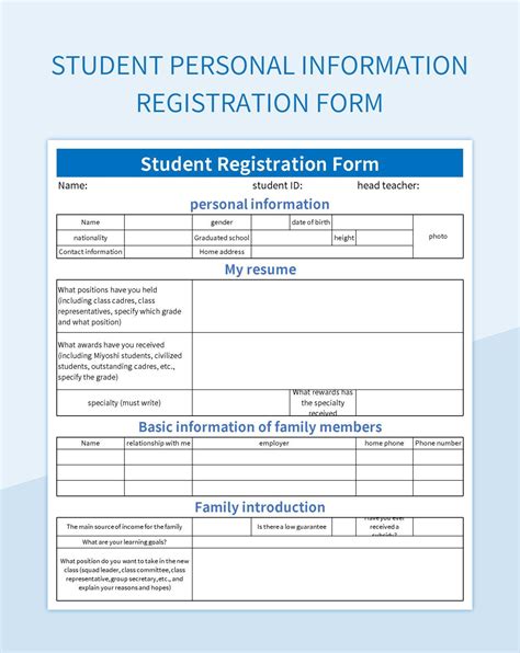 Free Student Personal Information Templates For Google Sheets And