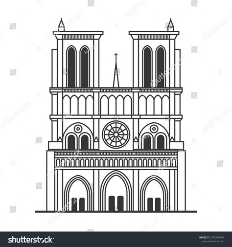 Notre Dame De Paris Cathedral Line Stock Vector Royalty Free