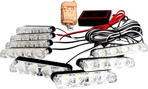 DIBMS LED Emergency Strobe Lights Bars 8x 4 LED Red Blue 8 In 1 Sync