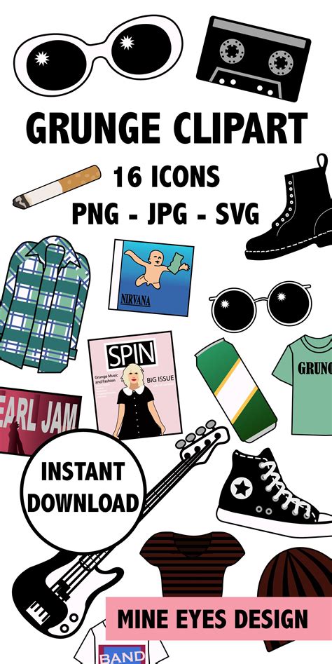 GRUNGE CLIPART 90's Music and Fashion Clip Art Icons - Etsy | Clip art, Nirvana drawing ...