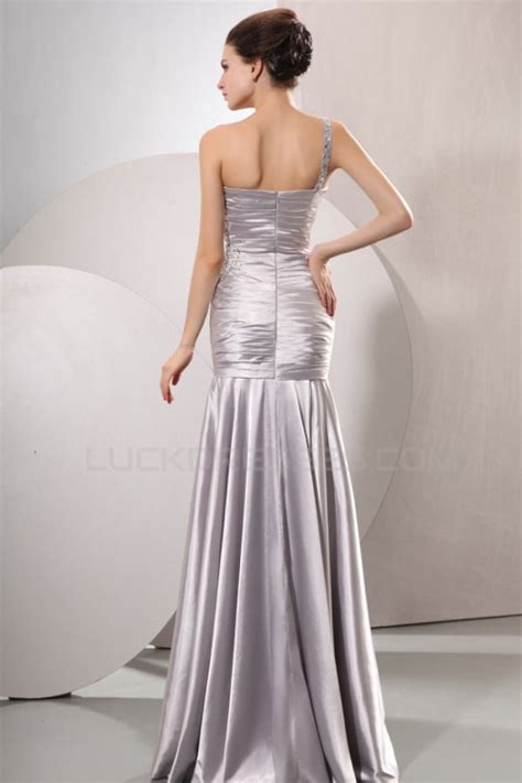 Long Silver Beaded One Shoulder Prom Evening Formal Party Dresses Ed010205