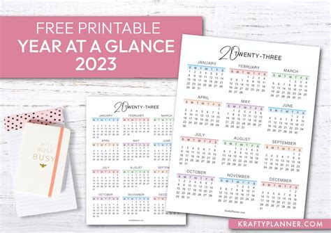 2023 Year At A Glance Free Printable Color — Krafty Planner