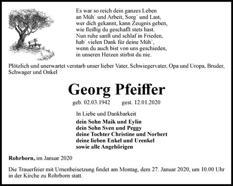 Traueranzeigen Von Georg Pfeiffer Trauer In Thueringen De