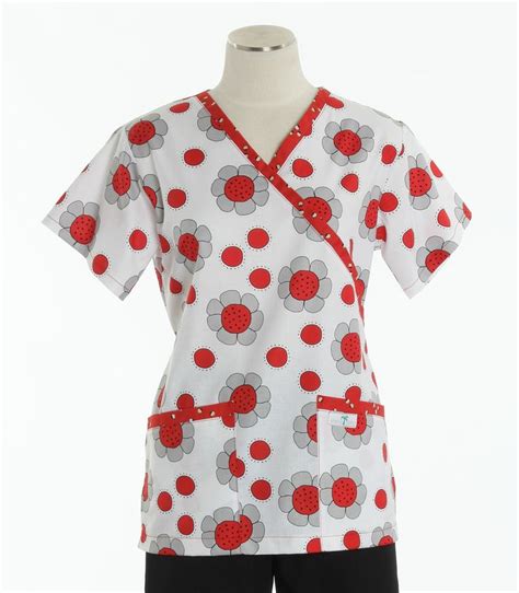 Womens Demi Wrap Scrub Top In Ladybug Paradise Matches Black Red And