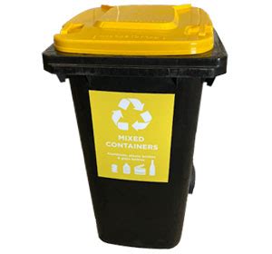 120 Litre Wheelie Bin In Black With Yellow Lid With Mixed Containers