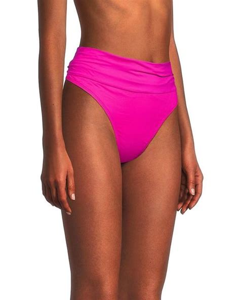 La Blanca Solid Shirred Bikini Bottom In Pink Lyst