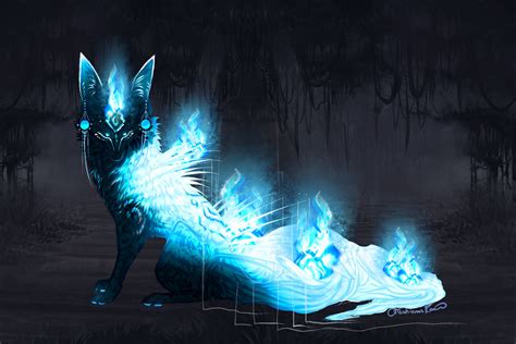 Quillfox Birthday Raffle Foxfire Blue Kitsune By Mischievousraven On