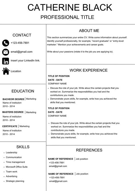 Editable Cv Template Etsy Uk