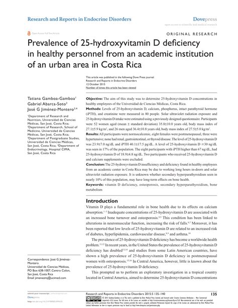 Pdf Prevalence Of 25 Hydroxyvitamin D Deficiency In Healthy Personnel