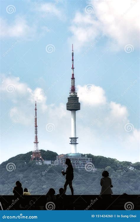 Namsan Tower At Night Or Seoul Tower And Pavilion Traditional