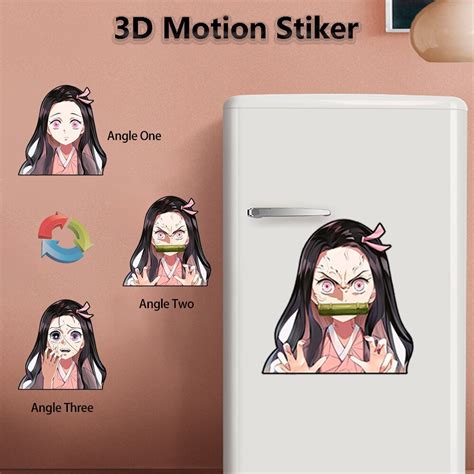 Nezuko pegatina Demon Slayer 3D de movimiento calcomanías impermeables