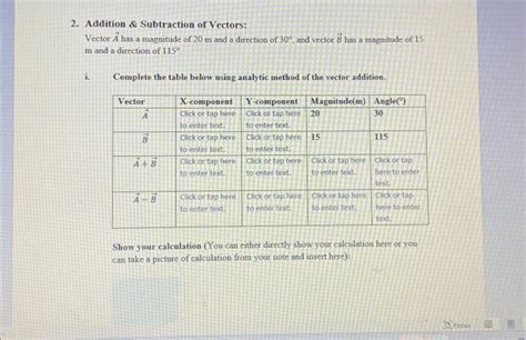 Solved 2. Addition \& Subtraction of Vectors: Vector A has a | Chegg.com