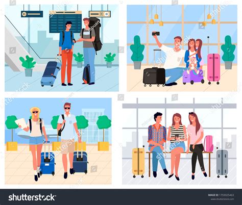 People Tourists Airport Man Woman Holding Stock Vector Royalty Free