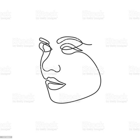 Vector Illustration Of Continuous Line Drawing Woman Face Stock