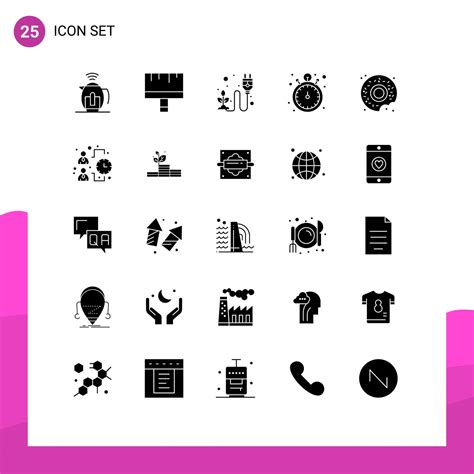 Group Of 25 Modern Solid Glyphs Set For Donut Timer Ecological Stop