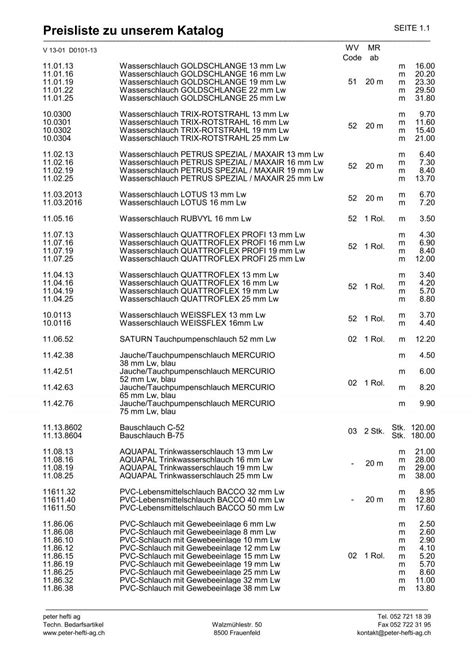 Preisliste Zu Unserem Katalog Peter Hefti Ag