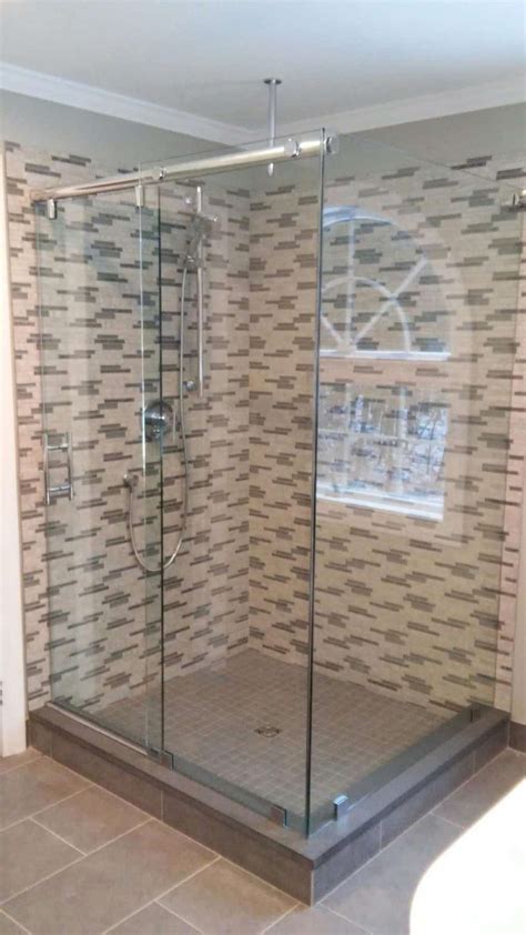 Frameless Barn Style Corner Shower Enclosure By Absolute Shower Doors