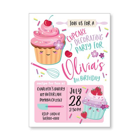 Diy Cupcake Birthday Party Invitations