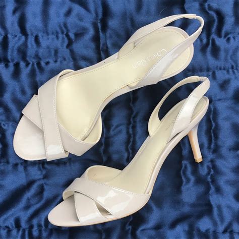 Calvin Klein Nude Patent Leather Lucette Slingback Gem